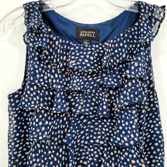 Adrianna Papell Navy Polka Dot Ruffle Dress - Picture 4 of 15